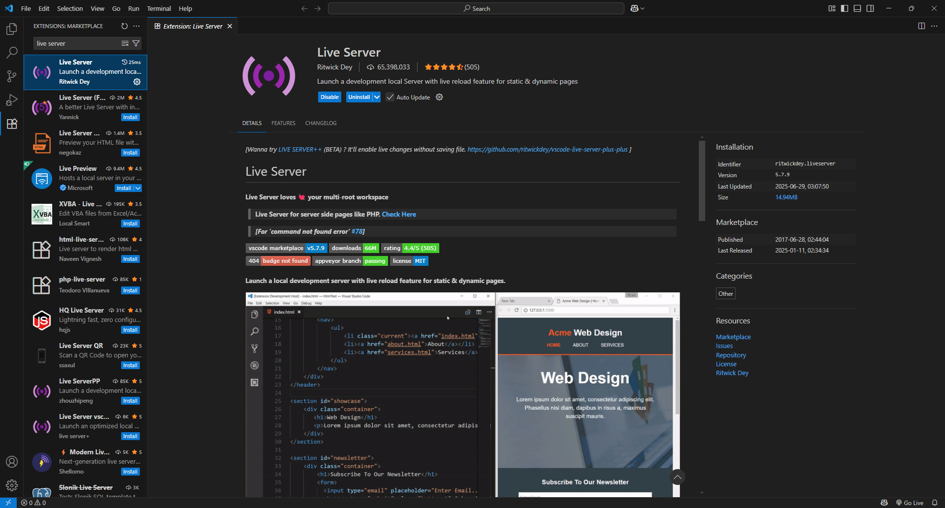 Live Server Installation screen
