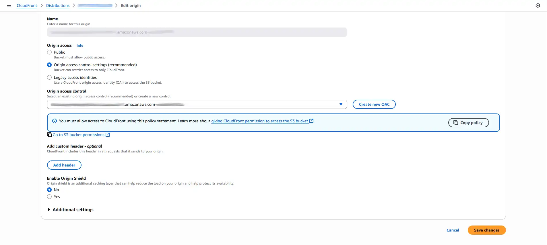 Cloudfront origin settings
