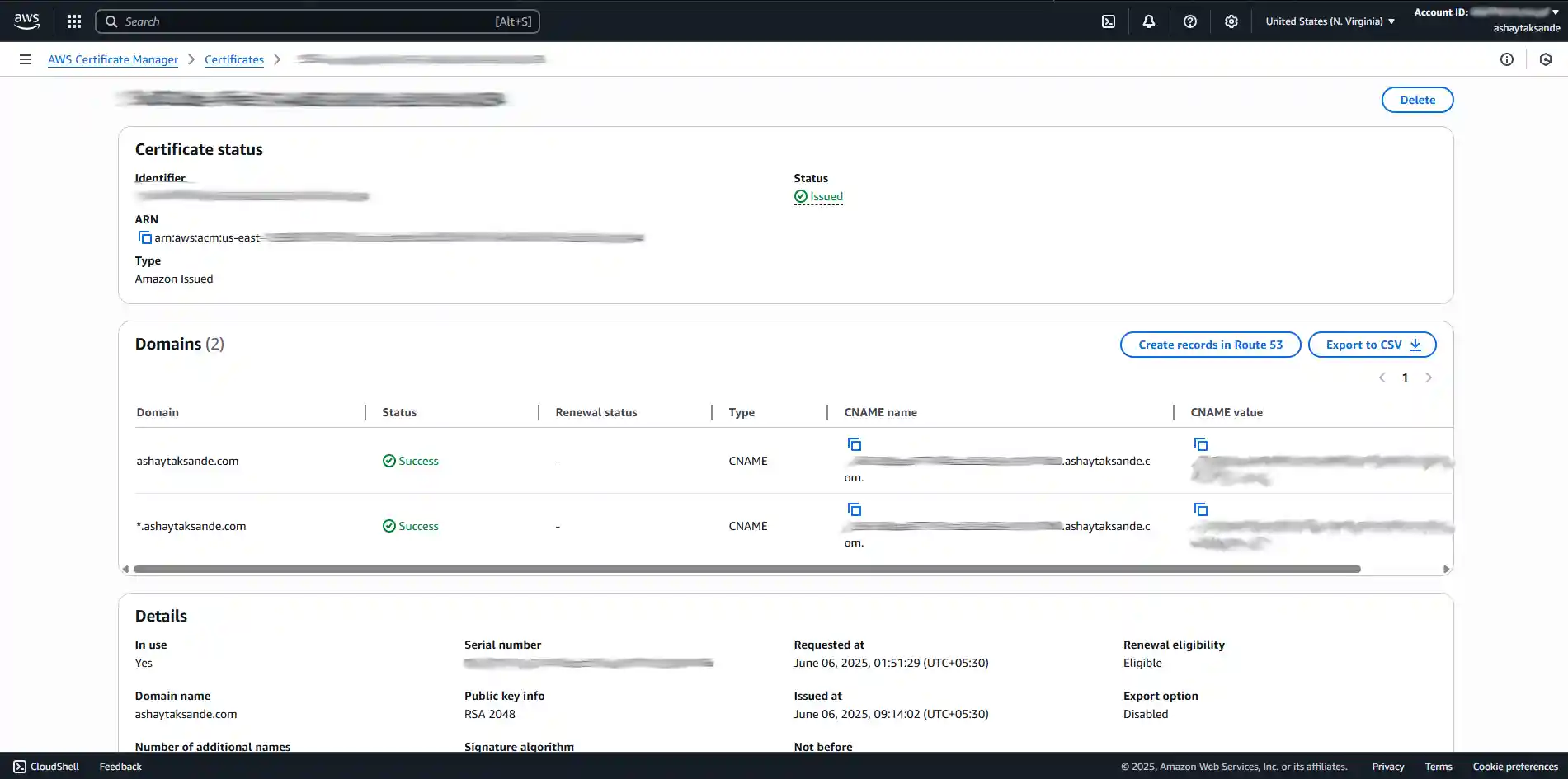 AWS Certificate manager with issued certificate
